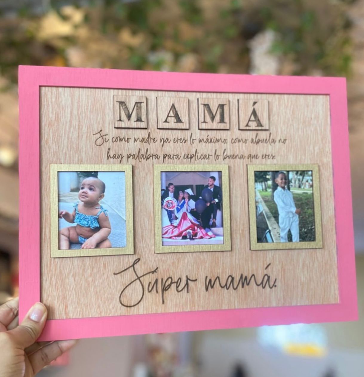 Cuadro de madera con frases y fotos