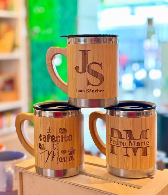 Vaso ovalado de madera con aza personalizado