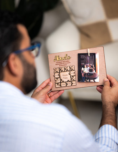 Retrato ABUELO con fotos y piezas de rompecabeza personalizado