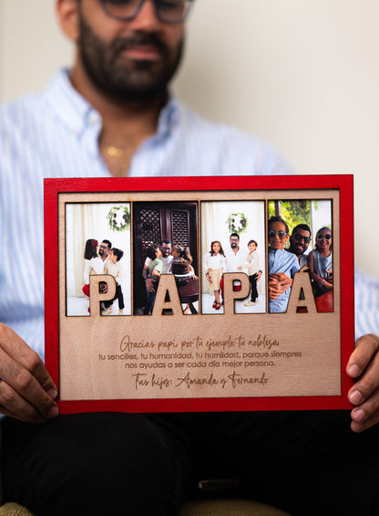 Cuadro en madera con fotos de PAPA y mensaje