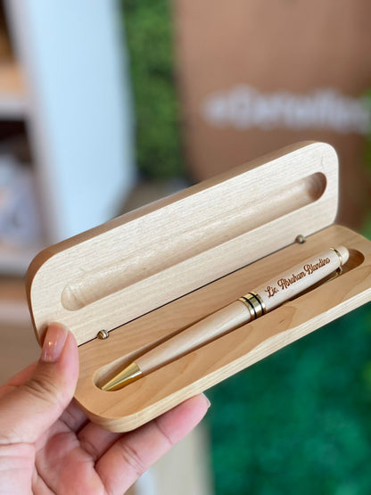 Estuche de madera con lapicero personalizado