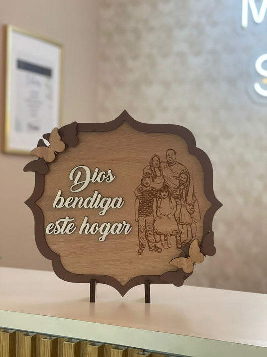 Retrato en madera con frase y foto en madera