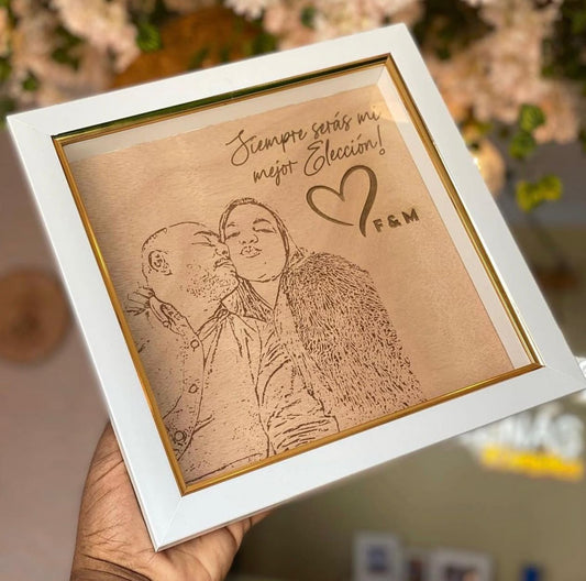 Cuadro encajonado con foto grabada