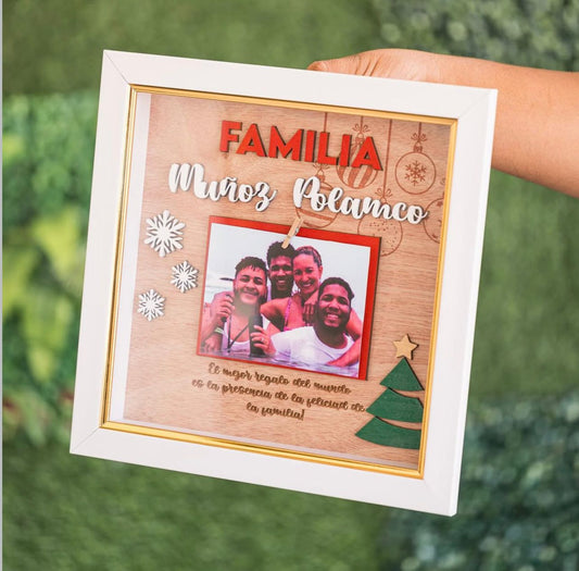 Cuadro encajonado familiar Feliz Navidad