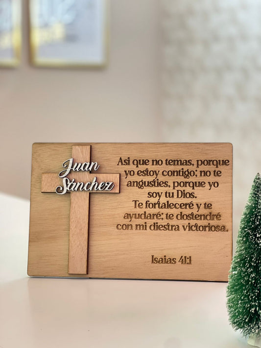 Retrato en madera con mensaje religioso