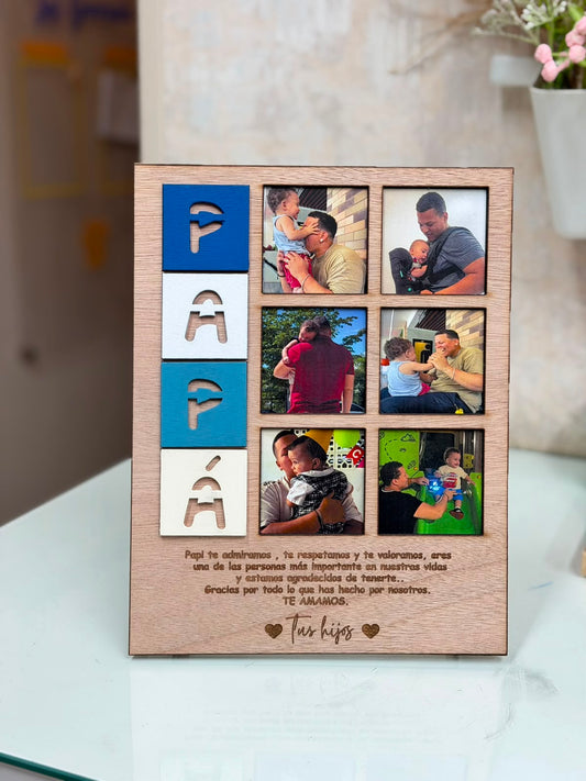 Retrato en madera con 6 fotos mas mensaje personalizado