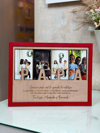 Cuadro en madera con fotos de PAPA y mensaje