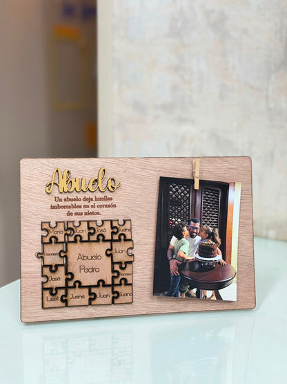 Retrato ABUELO con fotos y piezas de rompecabeza personalizado