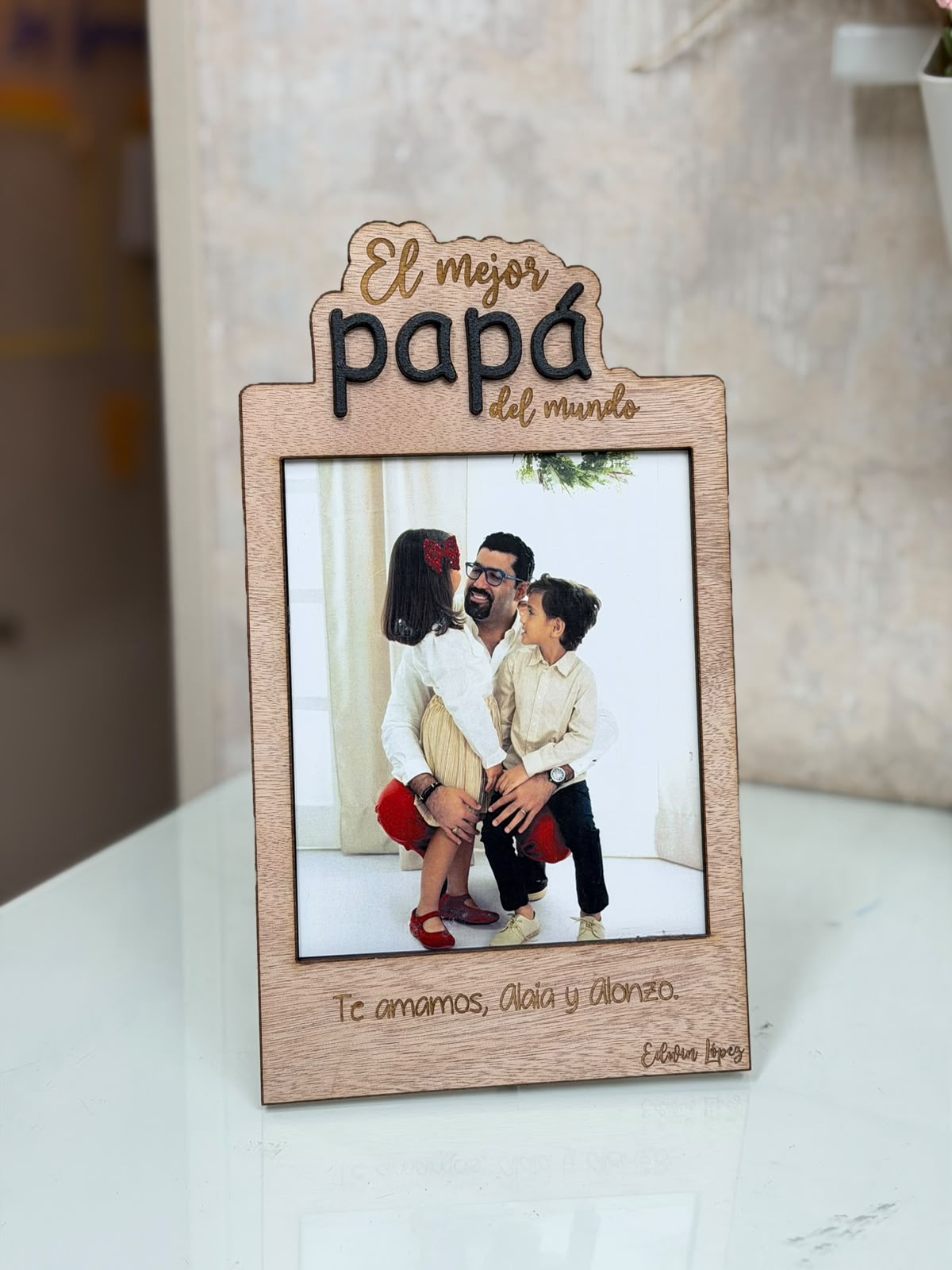 Retrato el mejor PAPÁ en madera con foto y mensaje