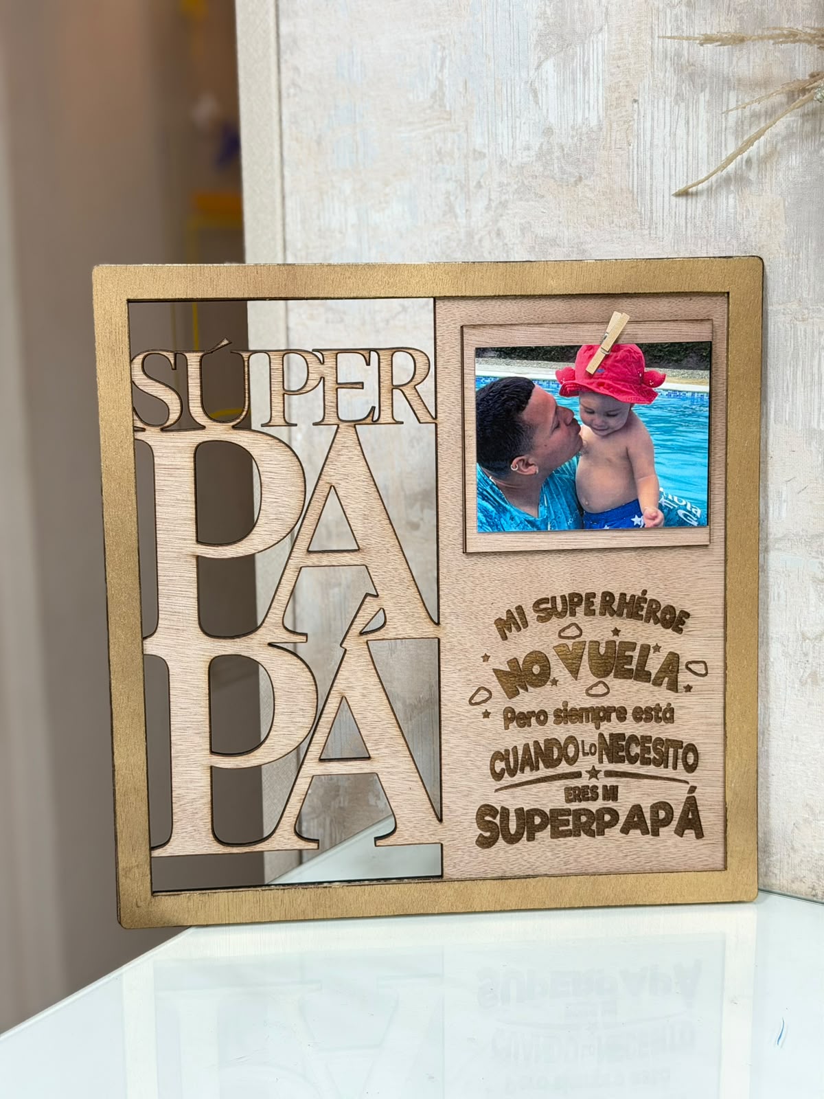 Cuadro en madera SUPER PAPÁ con foto y mensaje
