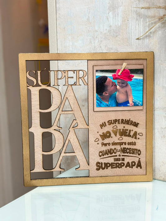 Cuadro en madera SUPER PAPÁ con foto y mensaje