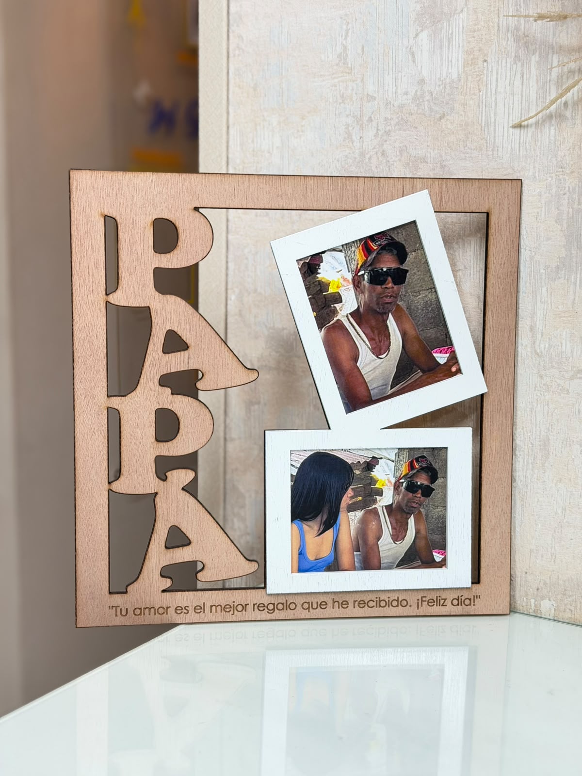 Cuadro PAPÁ con dos fotos y mensaje personalizado