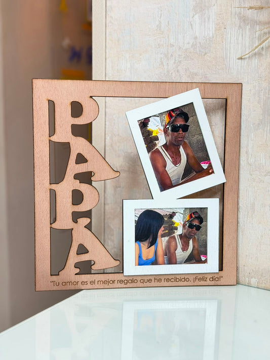 Cuadro PAPÁ con dos fotos y mensaje personalizado