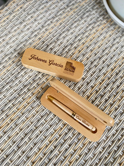 Estuche de madera con lapicero personalizado